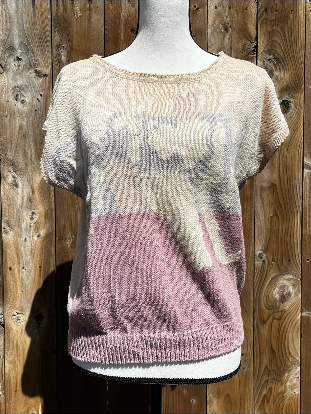 Vintage 80s Melrose Women’s Short Sleeve Knit Abstract Sweater
